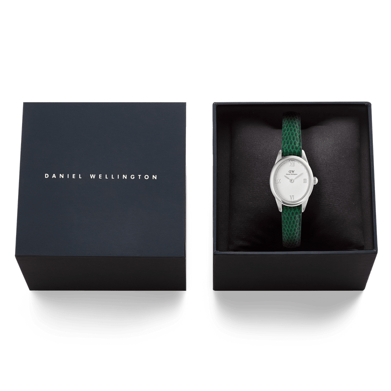 Ophelia Mini Green Lizard White Guilloché Silver