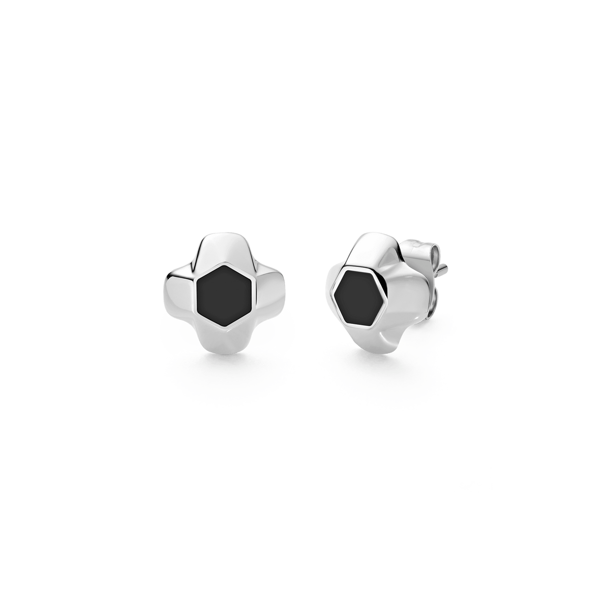 North Star Earrings Small Black Enamel Silver