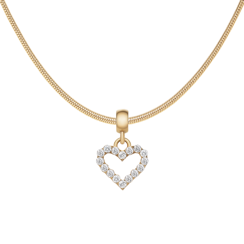 Heart Contour White Crystal Charm Gold