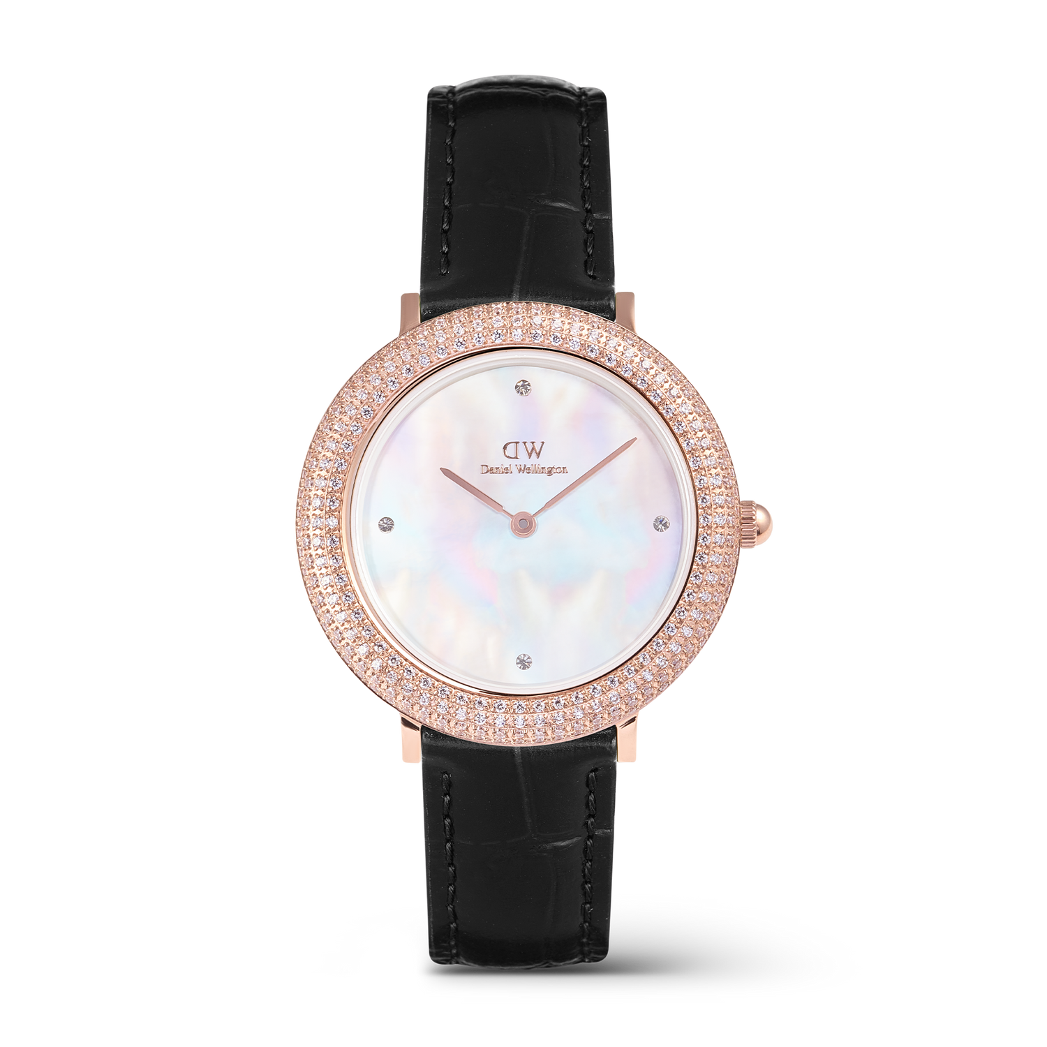 Crystalline Bezel Black Croc Rose Gold