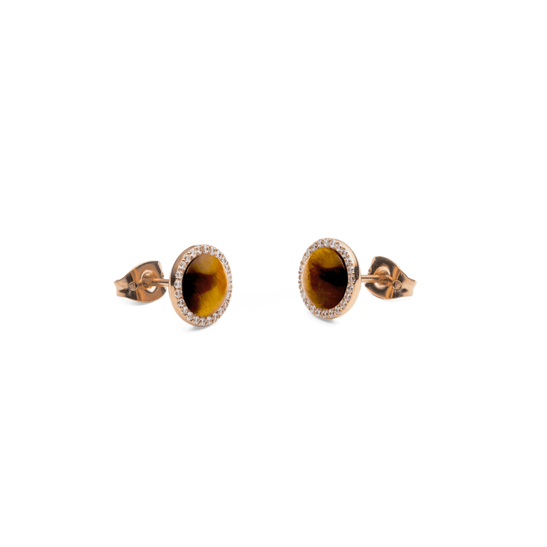 Audrey Earrings Tiger Eye Rose Gold