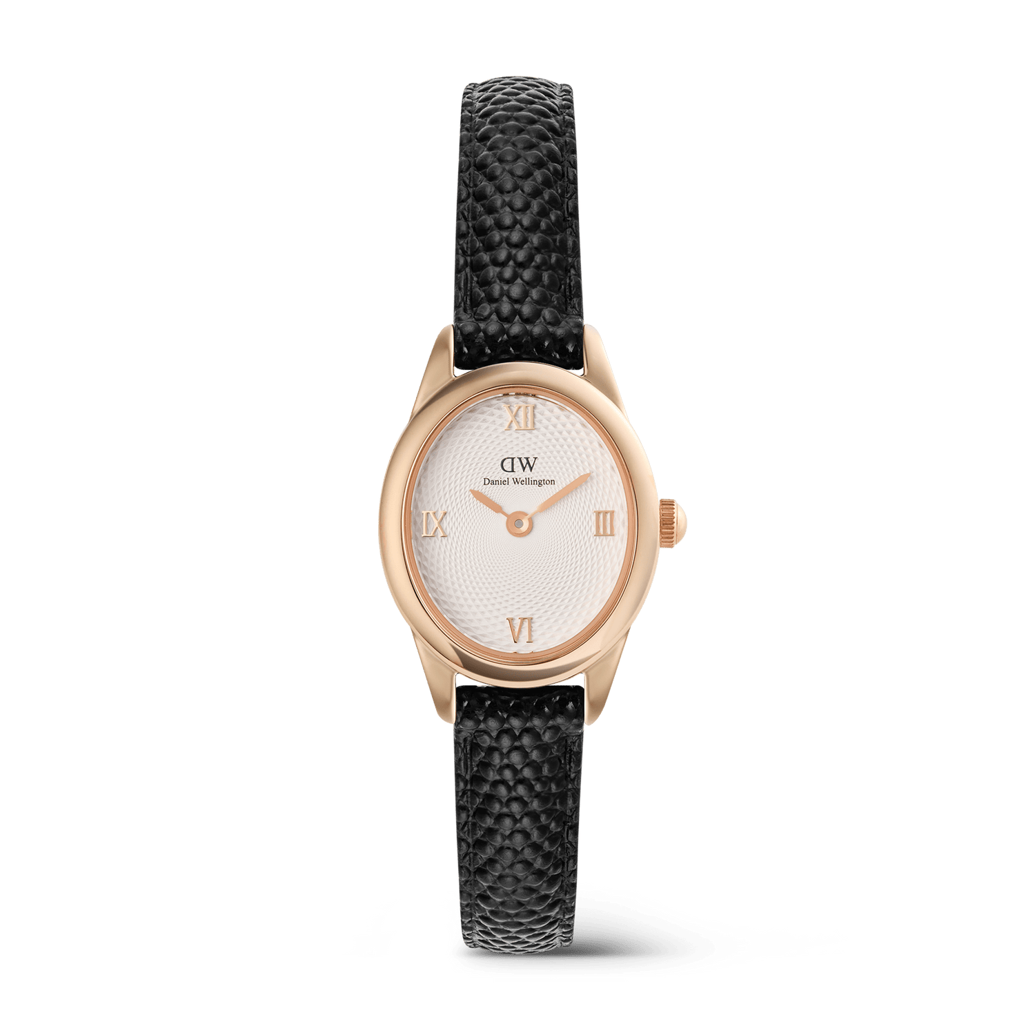 Ophelia Mini Black Lizard White Guilloché Rose Gold