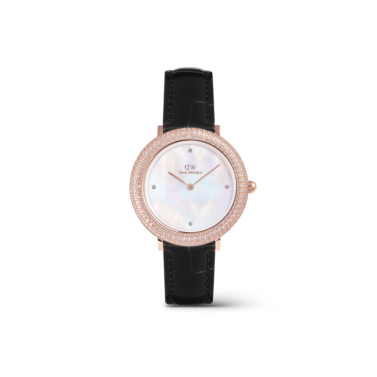 Crystalline Bezel Black Croc Rose Gold