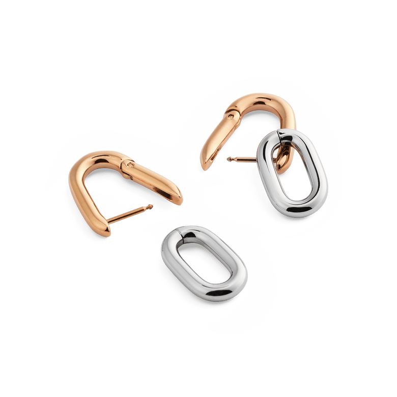 Contrast Link Earrings Two Tone Rose Gold