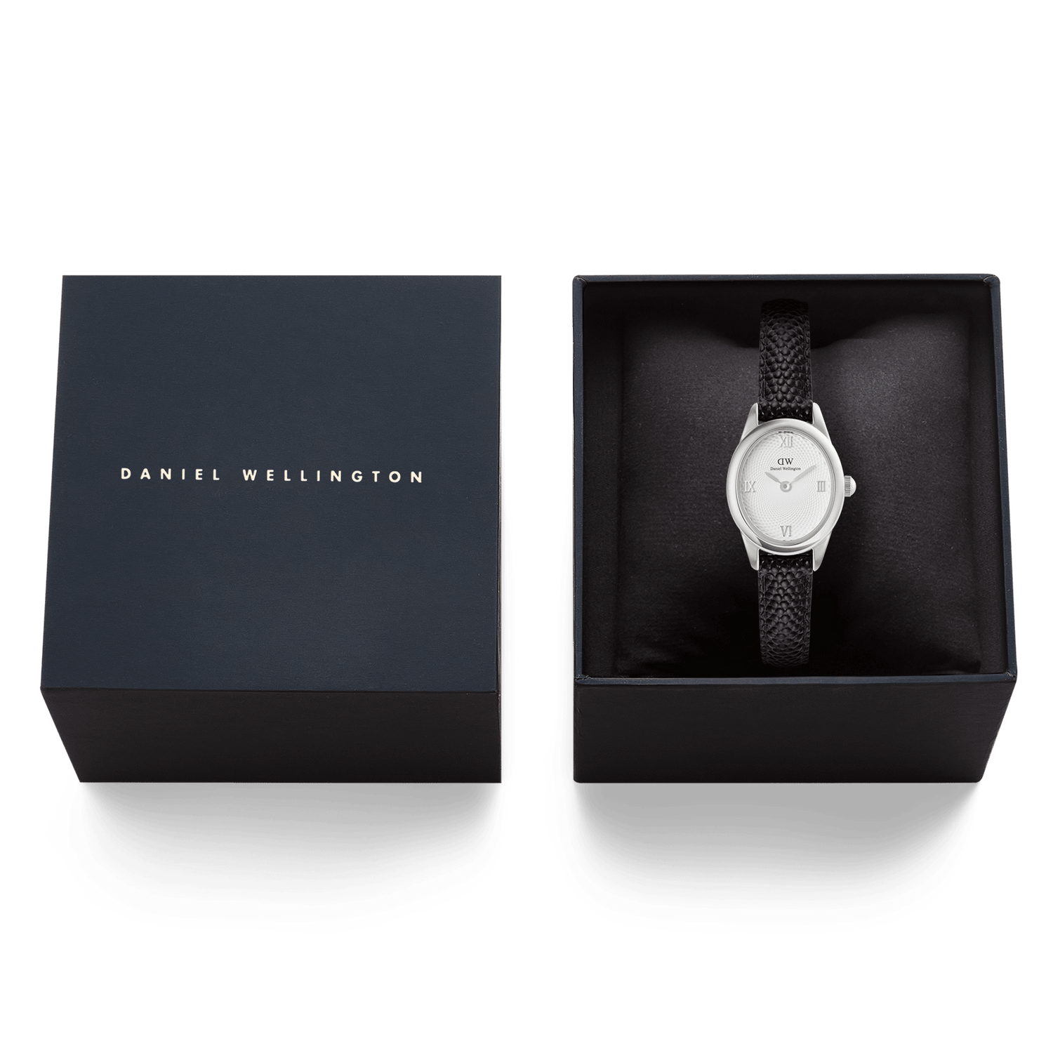 Ophelia Mini Black Lizard White Guilloché Silver