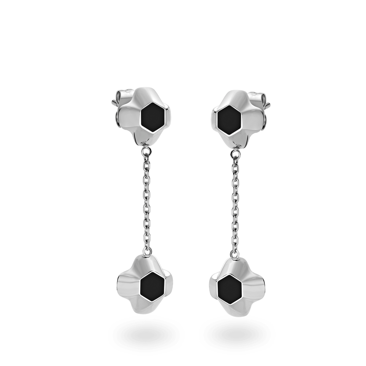 North Star Earrings Drop Black Enamel Silver
