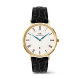 Classic Roman Numerals Date Black Croc Belly Gold
