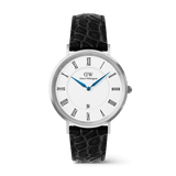 Classic Roman Numerals Date Black Croc Belly Silver